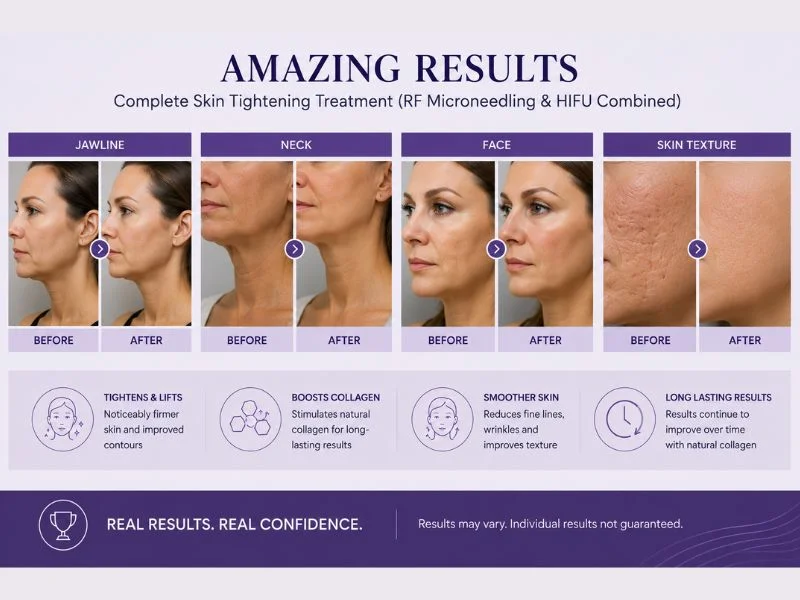 Before and after complete skin tightening treatment Shipston on Stour results