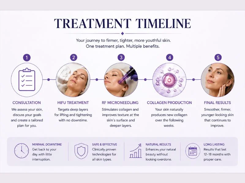 Timeline of how long complete skin tightening treatment Shipston on Stour results take