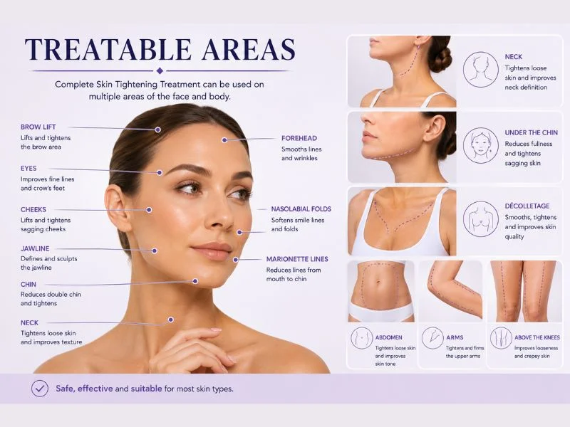 Areas of the body you can have complete skin tightening treatment Shipston on Stour