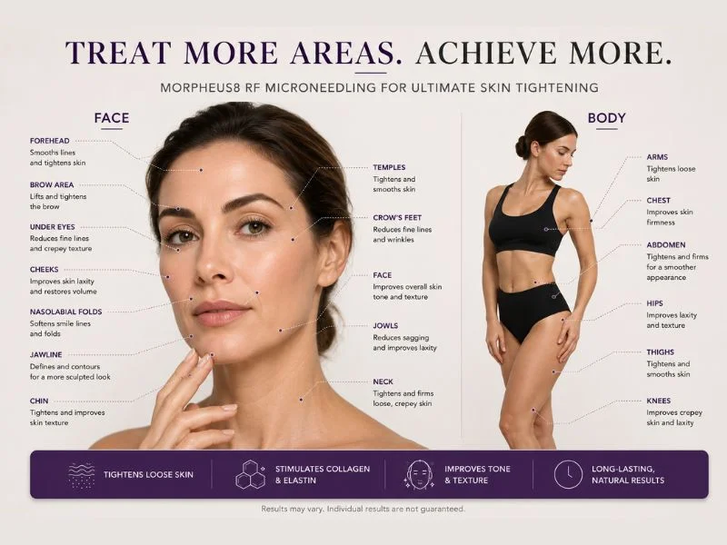 Total Skin tightening treatment Shipston on Stour areas of the body and face that can be treated